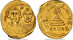 Heraclius (AD 610-641), and Heraclius Constantine. AV solidus (21mm, 4.51 gm, 7h). NGC Choice XF 4/5 - 3/5. Constantinople, 5th officina, AD 629-631. ...