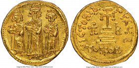 Heraclius (AD 610-641), with Heraclius Constantine and Heraclonas. AV solidus (19mm, 4.40 gm, 6h). NGC MS 5/5 - 3/5, light graffito, clipped. Constant...