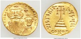 Constans II Pogonatus (AD 641-668), and Constantine IV. AV solidus (20mm, 6h). XF, graffiti, edge bend. Constantinople, 8th officina. ca. AD 654-668. ...