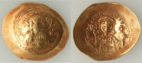 Michael VII Ducas (AD 1071-1078). AV/EL histamenon nomisma scyphate (29mm, 4.23 gm, 6h). XF, graffiti, light scratches. Constantinople. Bust of Christ...