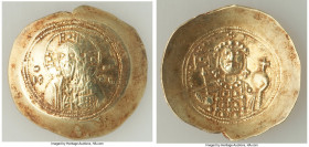 Michael VII Ducas (AD 1071-1078). AV/EL histamenon nomisma scyphate (29mm, 4.34 gm, 5h). Choice VF. Constantinople. Bust of Christ facing, wearing nim...