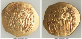 Andronicus II Palaeologus (AD 1282-1328). AV/EL hyperpyron (25mm, 4.00 gm, 5h). VF, graffiti. Constantinople, AD 1282-1295. Nimbate, draped bust of th...