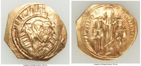 Andronicus II Palaeologus (AD 1282-1328), with Michael IX. AV/EL hyperpyron (22mm, 3.99 gm, 5h). VF. Constantinople, ca. AD 1294-1320. Half-length fig...