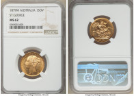 Victoria gold "St. George" Sovereign 1879-M MS62 NGC, Melbourne mint, KM7. Cartwheel luster with Semi-Prooflike fields. 

HID09801242017

© 2022 H...