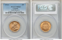 George V gold 5 Dollars 1914 MS63 PCGS, Ottawa mint, KM26. Gold Reserve. AGW 0.2419 oz. 

HID09801242017

© 2022 Heritage Auctions | All Rights Re...