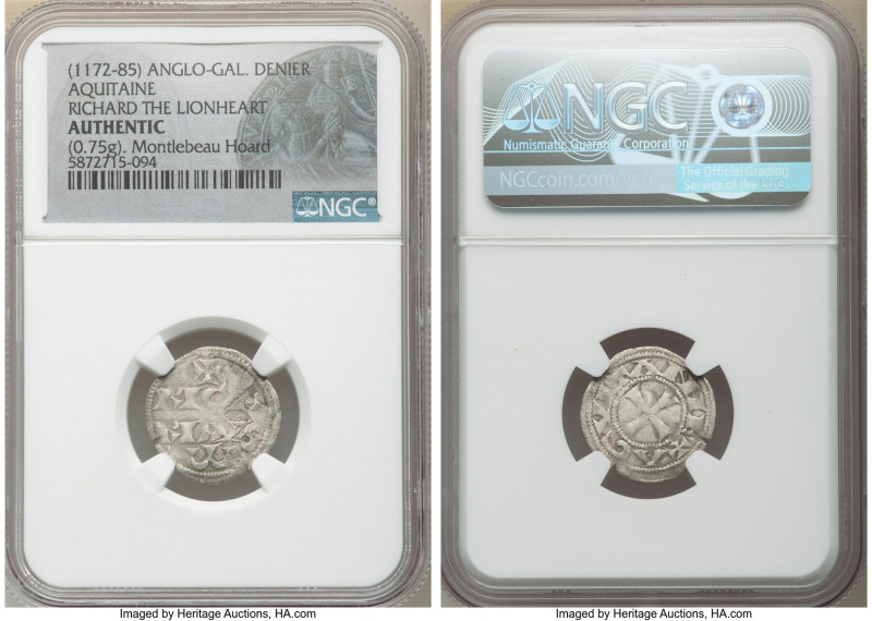 Anglo-Gallic. Richard I, the Lionheart Denier ND (1172-1185) Authentic NGC, Aqui...