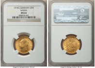 Baden. Friedrich II gold 20 Mark 1914-G MS64 NGC, Karlsruhe mint, KM284. Exhibiting vibrant sun-gold luster that whirls across the surfaces in a cartw...