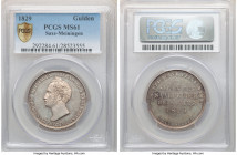 Saxe-Meiningen. Bernhard Erich Freund Gulden 1829 MS61 PCGS, KM128, J-419. A highly appealing selection that appears Prooflike in hand owing to a razo...