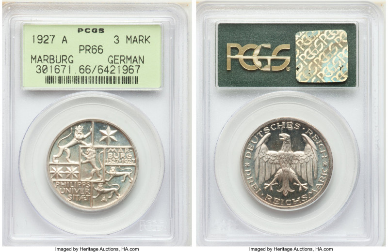 Weimar Republic Proof "Marburg University" 3 Mark 1927-A PR66 PCGS, Berlin mint,...