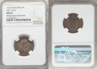 Charles II 6 Pence 1679 MS63 NGC, KM44, ESC-574 (prev. ESC-1518), S-3382. Vibrant sunny color in the charcoal surfaces of this high grade example. Ex....