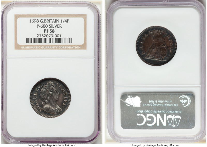 William III silver Proof Pattern Farthing 1698 PR58 NGC, KM483.2b, Peck-680. Lis...