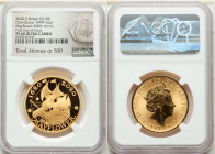 Elizabeth II gold Proof "Mayflower 400th Anniversary" 100 Pounds (1 oz) 2020 PR69 Ultra Cameo NGC, KM-Unl. Mintage: 500. First day of Issue. AGW 1.000...