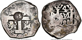 Central American Republic Counterstamped Cob 4 Reales ND (1839) G6 NGC, KM111.1. 13.04gm. C/S (VF Standard). Type II Counterstamp on Peru Philip V Cob...