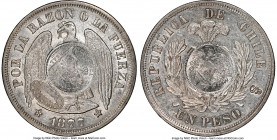Republic Counterstamped Peso 1894 AU58 NGC, KM216. C/S: UNC Strong. Guatemala 1/2 Real counterstamp on a Chile Republic 1877-So Peso KM142.1. 

HID0...