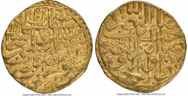 Ottoman Empire. Suleyman I (AH 926-974 / AD 1520-1566) gold Sultani AH 926 (AD 1520/1521) AU58 NGC, Halab mint (in Syria), A-1317. 

HID09801242017...