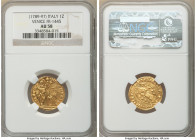 Venice. Ludovico Manin gold Zecchino ND (1789-1797) AU58 NGC, KM755, Fr-1445. LVDOV • MANIN • | S | • M | • V | E | N | E | T St. Mark standing on lef...
