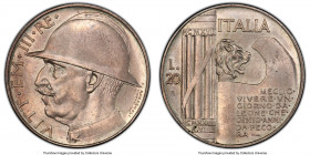 Vittorio Emanuele III 20 Lire Anno VI (1928)-R MS64 PCGS, Rome mint, KM70 (not KM69 as stated on holder). 10th anniversary of the end of World War I. ...