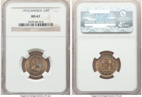 British Colony. Edward VII Farthing 1910 MS67 NGC, Royal mint, KM21. Rarest date and last year of type. 

HID09801242017

© 2022 Heritage Auctions...