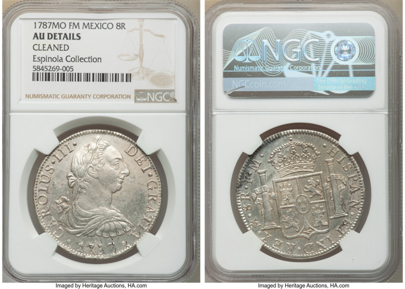 Charles III 8 Reales 1787 Mo-FM AU Details (Cleaned) NGC, Mexico City mint, KM10...