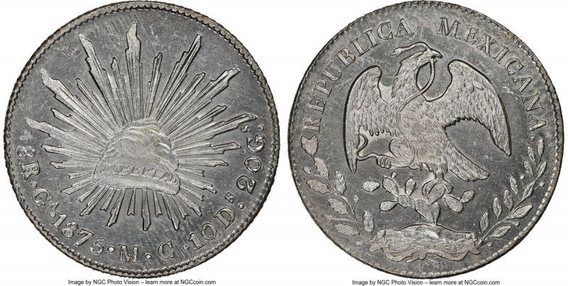 Republic 8 Reales 1875 Ga-MC UNC Details (Cleaned) NGC, Guadalajara mint, KM377....