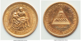 Republic Proof gold 200 Cordobas 1975, KM37. 14.9mm. 2.08gm. Mintage: 1,650. Pieta by Micelangelo. 

HID09801242017

© 2022 Heritage Auctions | Al...