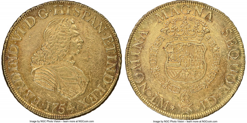 Ferdinand VI gold 8 Escudos 1754 LM-JD AU Details (Cleaned) NGC, Lima mint, KM59...