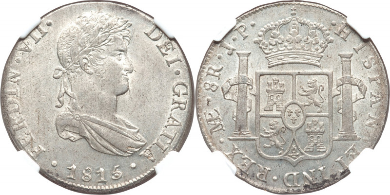 Ferdinand VII 8 Reales 1815 LM-JP MS62+ NGC, Lima mint, KM117.1. Sharp strike, p...