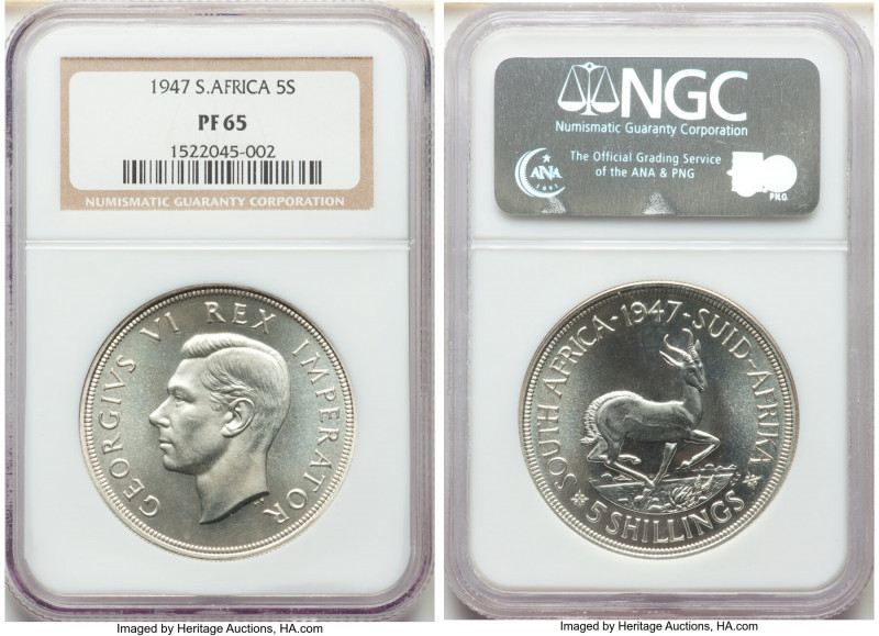 George VI Proof 5 Shillings 1947 PR65 NGC, Pretoria mint, KM31.

HID0980124201...