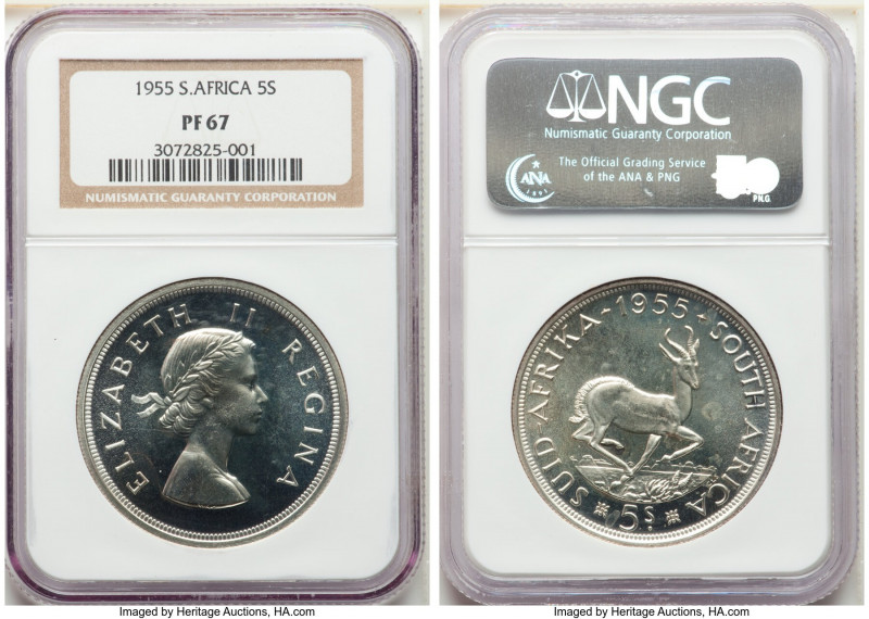 Elizabeth II Proof 5 Shillings 1955 PR67 NGC, Pretoria mint, KM52.

HID0980124...
