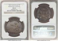 Confederation "Neuchatel Shooting Festival" 5 Francs 1863 MS63 NGC, KM-XS7, Richter-944a. Mintage: 6,000. Federal Shooting Festival at La-Chaux-de-Fon...