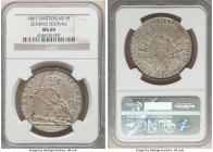 Confederation "Schwyz Shooting Festival" 5 Francs 1867 MS64 NGC, Bern mint, KM-XS9, Dav-383, Richter-1070. Mintage: 8,000. An unusually frosty present...