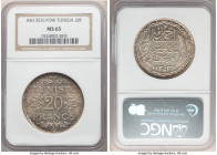 French Protectorate. Ahmad Pasha Bey 20 Francs AH 1353 (1934) MS65 NGC, Paris mint, KM263. First year of type with bright and lustrous surfaces, sheat...