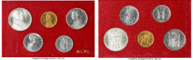 Pius XII 5-Piece Uncertified gold & silver Mint Set Anno MCML (1950) UNC, Rome mint, KM-MS44. Includes the 1,2, 5 Lire in aluminum, 10 Lire in silver ...