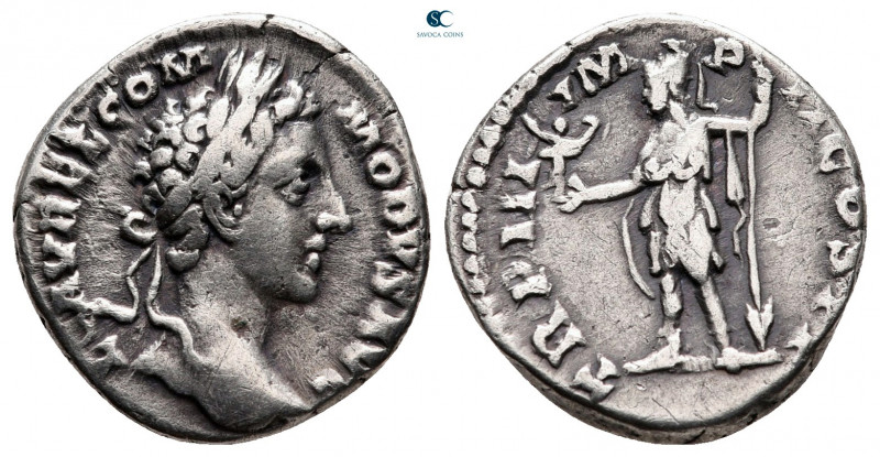 Commodus AD 180-192. Rome
Denarius AR

17 mm, 3,08 g



very fine