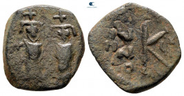 Heraclius with Heraclius Constantine AD 610-641. Contemporary barbaric imitation. Half Follis or 20 Nummi Æ