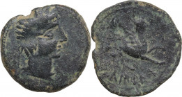 Hispania. Castulo. AE As, 2nd century BC. Obv. Head of a young male right, diademed; before, hand. Rev. Sphinx standing right. SNG Cop. 211-212; Villa...