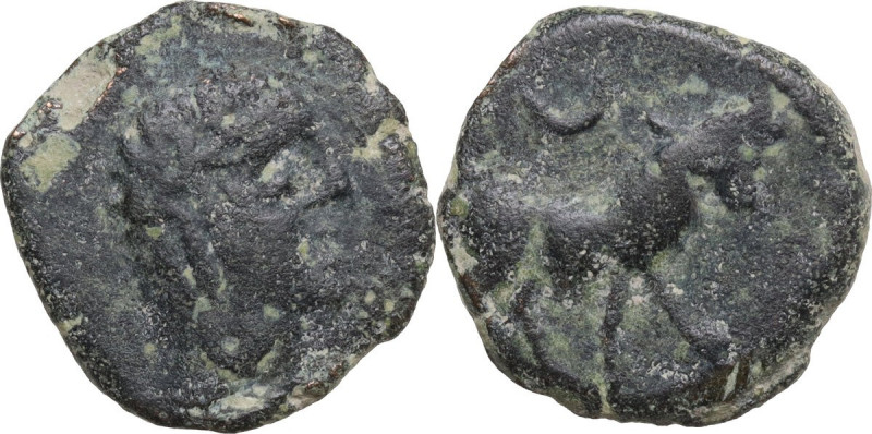Hispania. Castulo. AE Half Unit-Semis, early 1st century BC. Obv. Diademed male ...