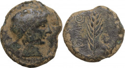 Hispania. Obulco. AE As, 220-20 BC. Obv. Female head to the right. Rev. Plow to right, tenon to left, below legend. Acip-2178. AE. 15.30 g. 28.00 mm. ...