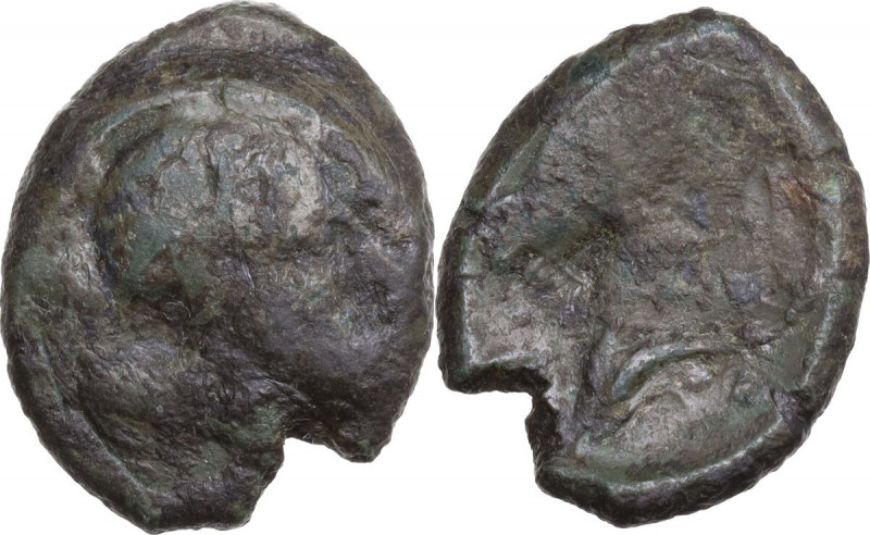Etruria. Etruria, Cosa. AE, c. 273-250 BC. Obv. Helmeted head of Mars right. Rev...