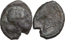 Etruria. Etruria, Cosa. AE, c. 273-250 BC. Obv. Helmeted head of Mars right. Rev. Bridled head of horse left. HN Italy 210. AE. 5.10 g. 19.50 mm. R. A...