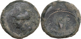 Greek Italy. Samnium, Southern Latium and Northern Campania, Cales. AE. c. 265-240 BC. Obv. Helmeted head of Athena left. Rev. Cock standing right; st...