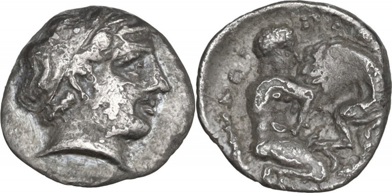 Greek Italy. Central and Southern Campania, Neapolis. AR Obol 9,70 mm. 320-300 B...