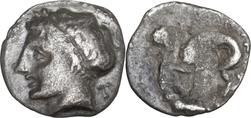 Greek Italy. Central and Southern Campania, Neapolis. AR Obol 10 mm. 320-300 BC....
