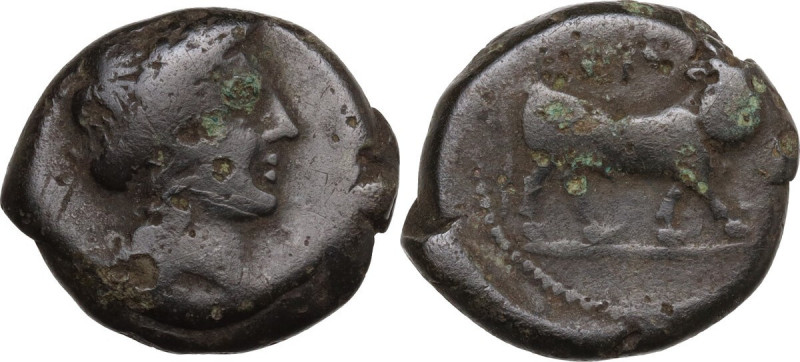 Greek Italy. Central and Southern Campania, Neapolis. AE 19 mm. c. 300-275 BC. O...
