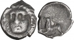 Greek Italy. Central and Southern Campania, Phistelia. AR Obol, c. 325-275 BC. Obv. Three-quarter facing female head. Rev. Lion running, left. HN Ital...