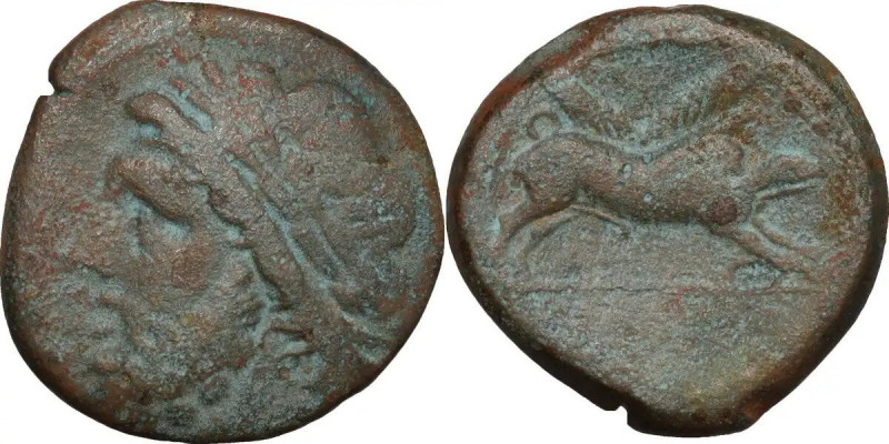 Greek Italy. Northern Apulia, Arpi. AE Unit, c. 275-250 BC. Obv. Head of Zeus le...