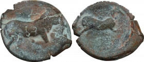 Greek Italy. Northern Apulia, Arpi. AE Unit, c. 275-250 BC. Obv. Bull right. Rev. Horse right. HN Italy 645. AE. 7.20 g. 23.00 mm.