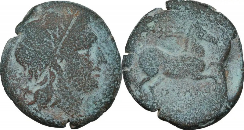 Greek Italy. Northern Apulia, Salapia. AE Unit, c. 225-210 BC. Obv. Head of Apol...