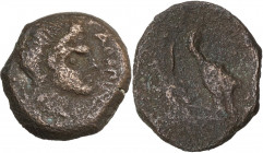Greek Italy. Northern Apulia, Salapia. AE 16mm. Obv. Head of young Pan right. Rev. Hawk left. HN Italy 693. AE. 2.90 g. 16.00 mm. RR. Good F.