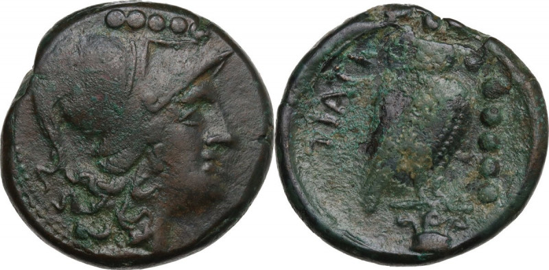 Greek Italy. Northern Apulia, Teate. AE Quincunx. c. 225-200 BC. Obv. Head of At...